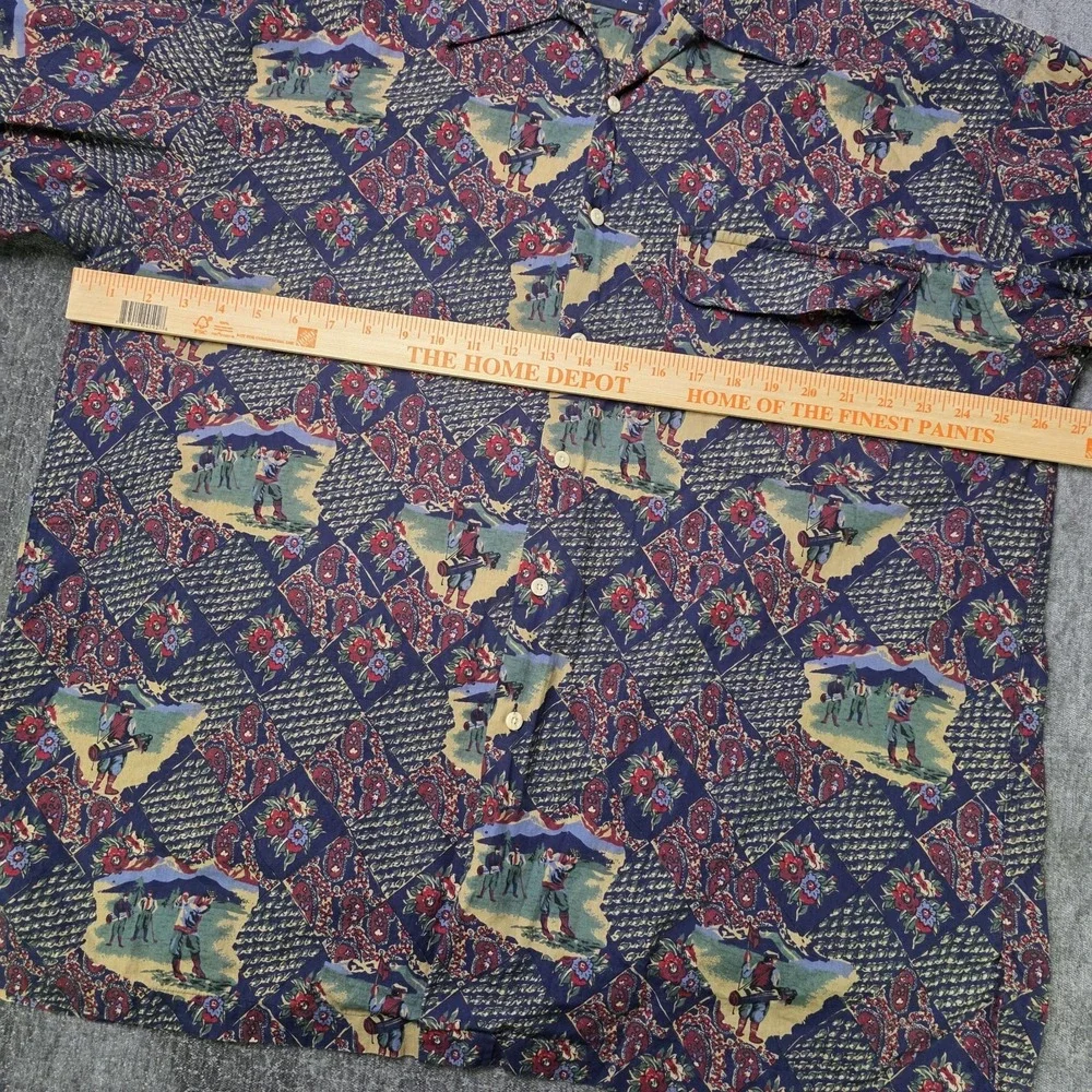 Vtg Salty Dog Gant Golf Button Up Mens XL Loop Collar Allover Multicolor Poplin